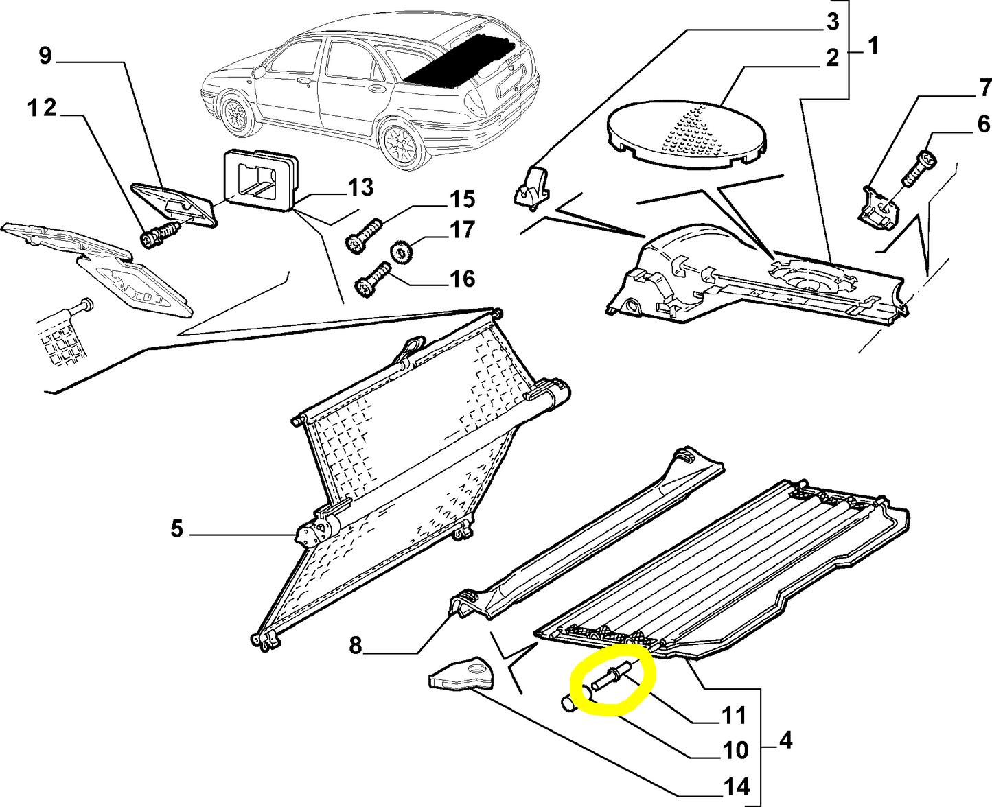 Lancia Lybra SW Baggage Compartment Curtain Pin New Original 71718228