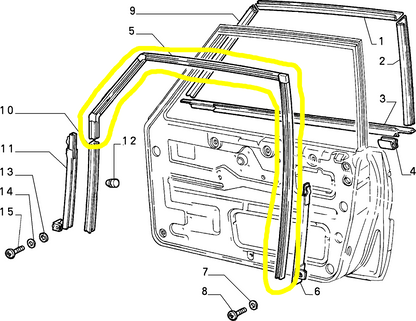 Lancia Delta Integrale Profilato in Gomma Finestrino Anteriore Destro Nuovo Originale 82462252 82422430