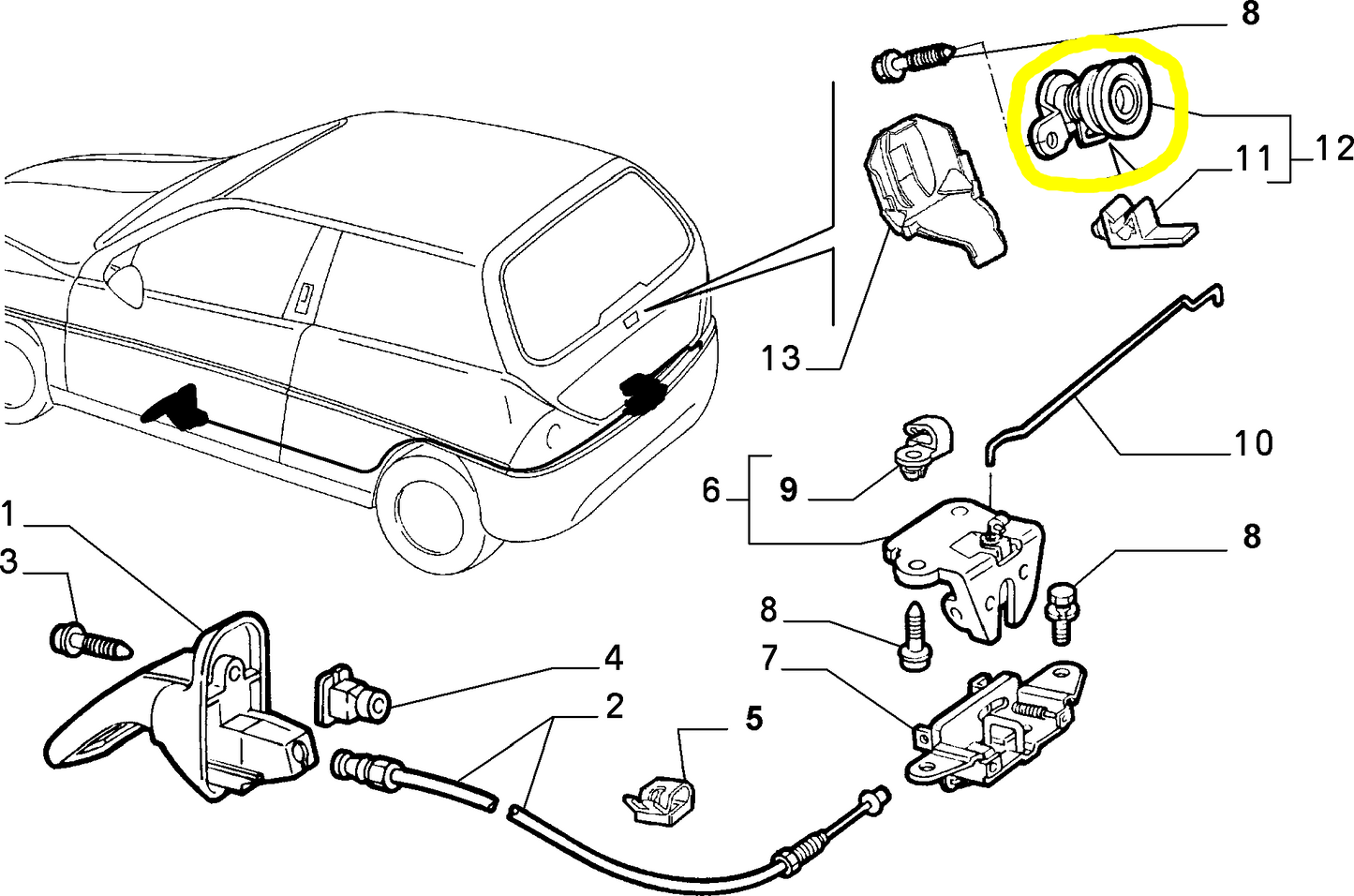 Lancia Y Back Door Lock Vessel New Original 7792952