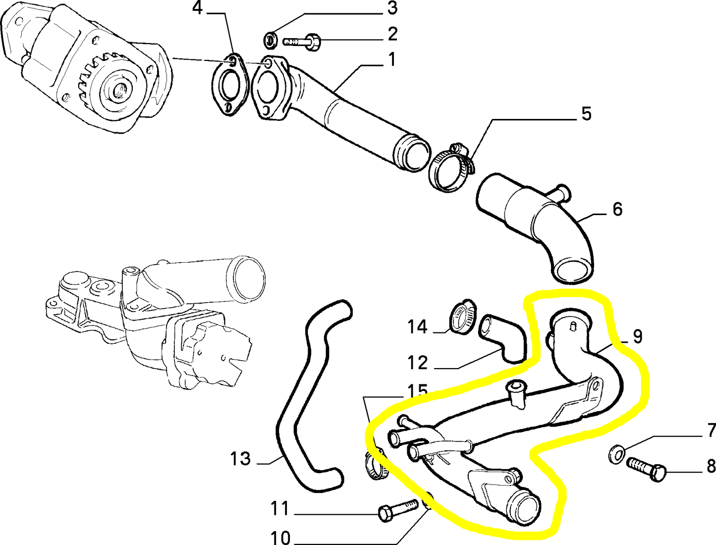 Lancia Delta and Dedra Water Pump Pipe New Original 46403127 7710984