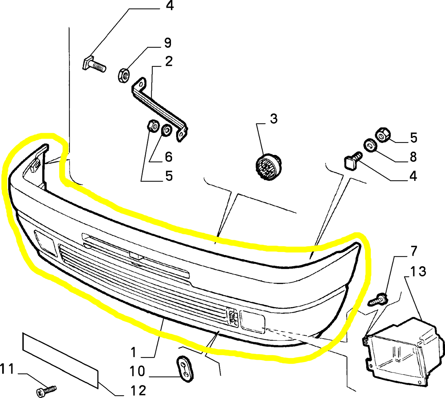 Autobianchi Y10 1.3 Elite e 4WD Paraurti Anteriore con Fendinebbia Nuovo Originale 7717083