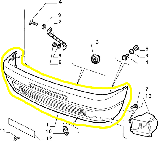 Autobianchi Y10 1.3 Elite e 4WD Paraurti Anteriore con Fendinebbia Nuovo Originale 7717083