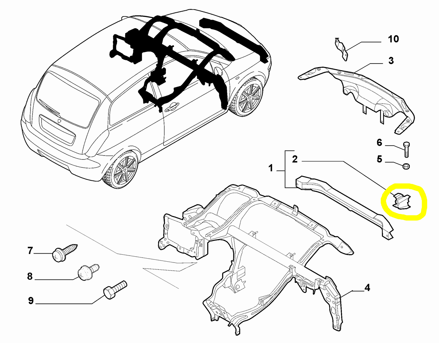 Lancia Ypsilon Staffa Traversa Paraurti Anteriore Nuova Originale 51701576