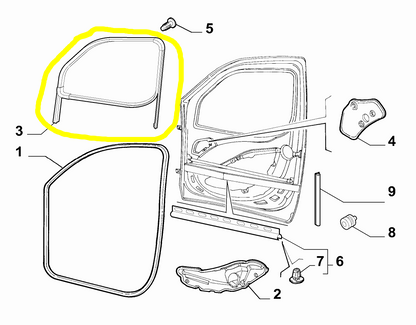 Fiat Doblò Front Right Window Seal Gasket with Chanel New Original 46824246 46745485 51883273