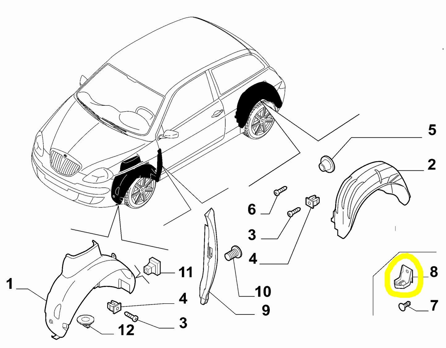 Lancia Ypsilon Molletta Rivestimento Parafango Nuova Originale 51740552