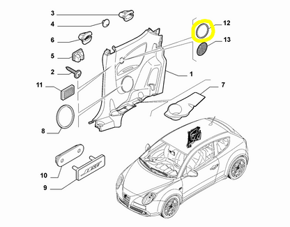 Alfa Romeo Mito Guarnizione di Tenuta Griglia Cassa Autoradio Pannello Posteriore Nuova Originale 71769035