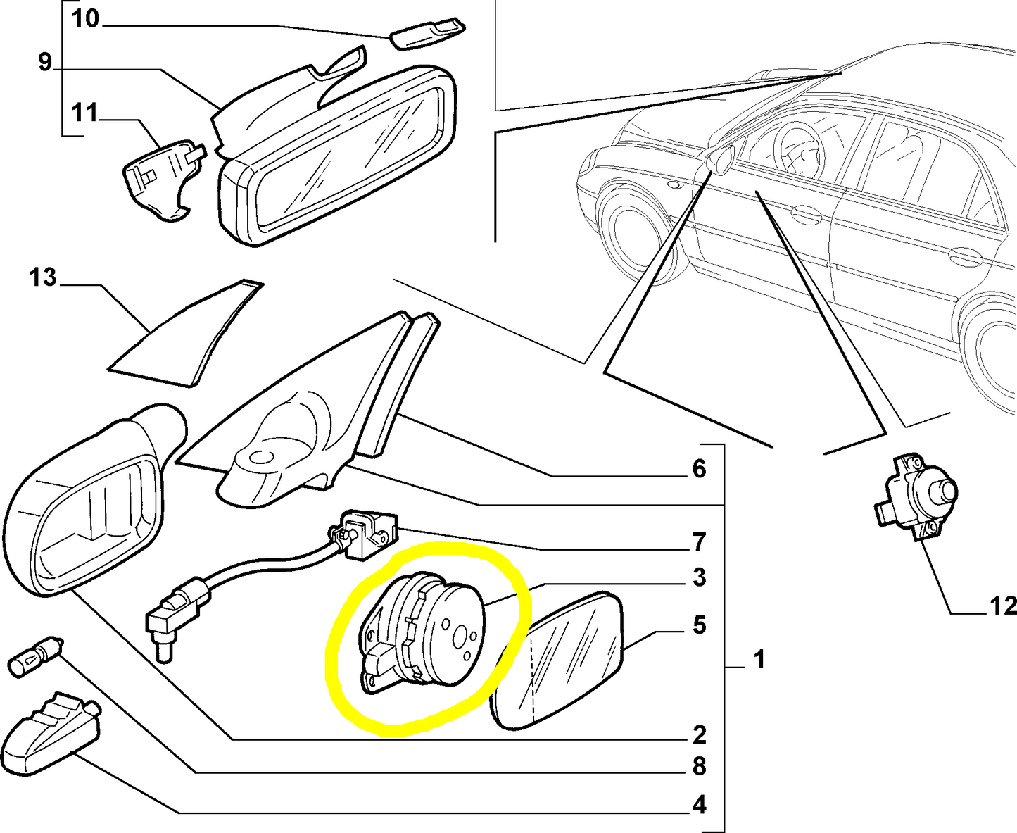 Lancia Thesis Rearview Mirror Electric Motor New Original 60779517 60779360