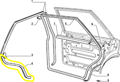 Lancia Delta R86 Guarnizione di Tenuta Marrone Porta Portiera Sportello Posteriore Nuova Originale 176334370 82377176