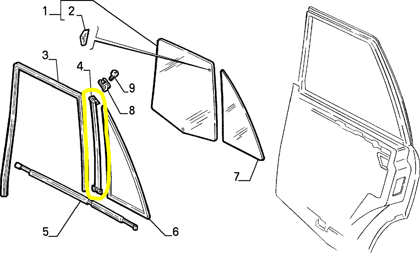 Lancia Delta Dedra Rear Right Glass Run New Original 82431070