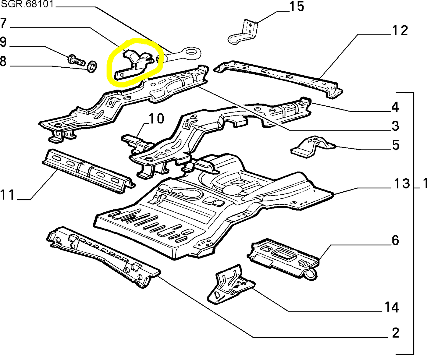 Lancia K Supporto Longherone Destro Pavimento Nuovo Originale 82478458