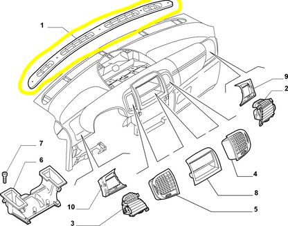 Lancia Ypsilon Mostrina Griglia Interna Aerazione Parabrezza Nuova Originale 735340251