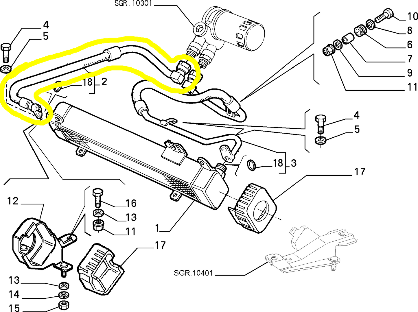 Lancia K JTD and TD Oil Cooler Complete Pipe New Original 46469981