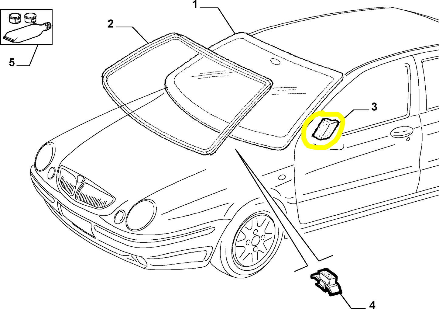 Lancia Lybra Windshield and Rear Window Block New Original 60509671 60509625