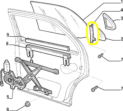 Lancia K Montante Vetro Fisso Portiera Posteriore Sinistra Nuovo Originale 7799041