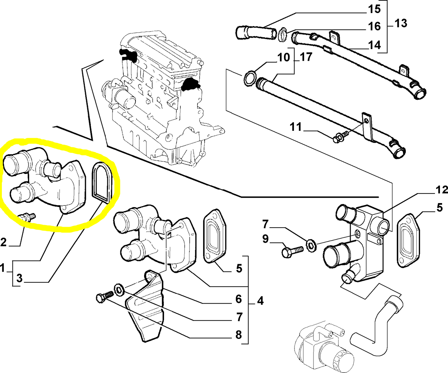 Lancia K 2000 IE e 2400 IE Raccordo Entrata Acqua Pompa Acqua Nuovo Originale 7778042