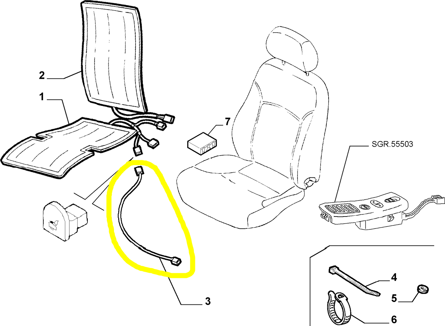 Lancia Lybra Electric Cable Front Seat Heated New Original 46768657