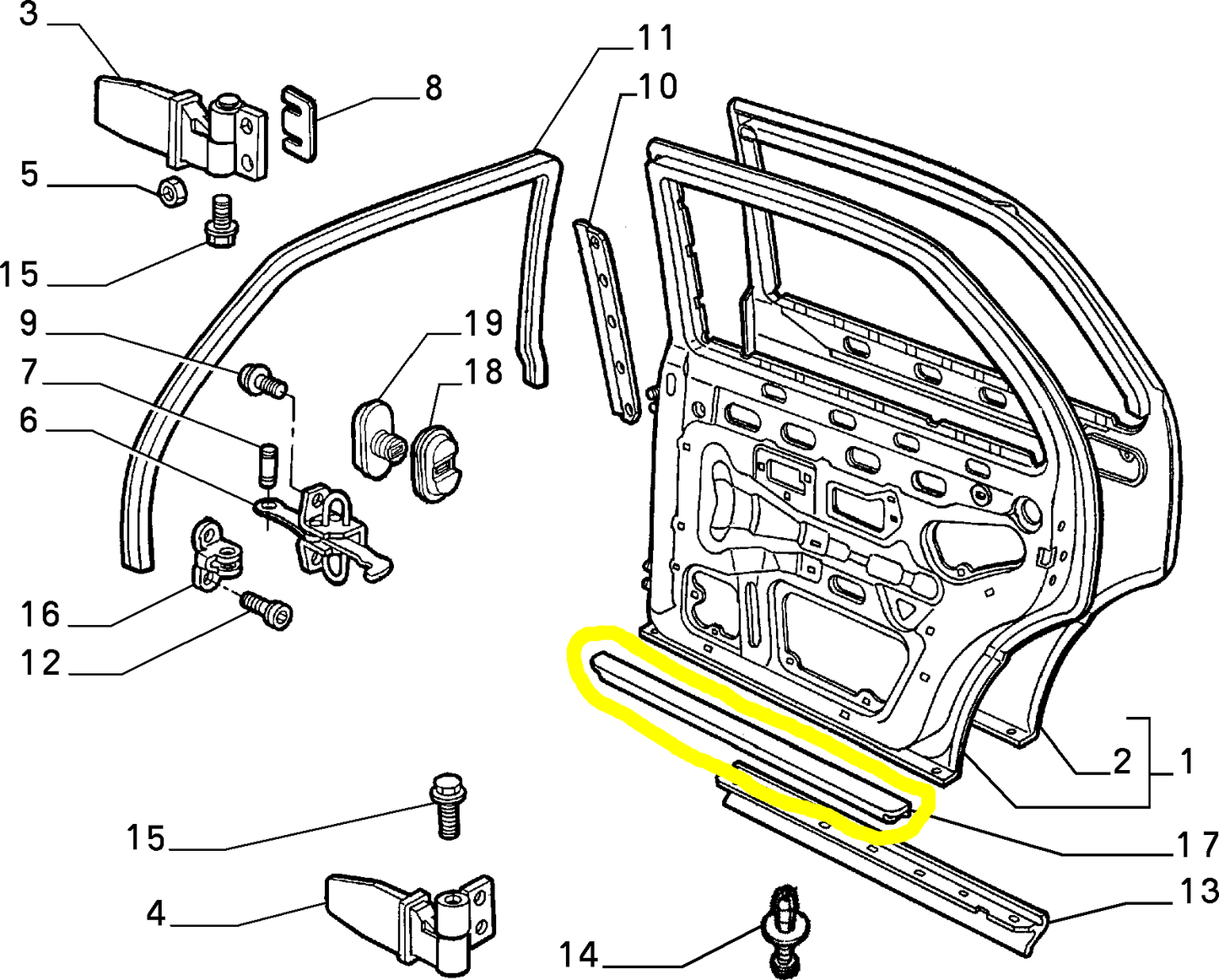 Lancia K Rear Left Door Internal Lower Seal Gasket New Original 82483836