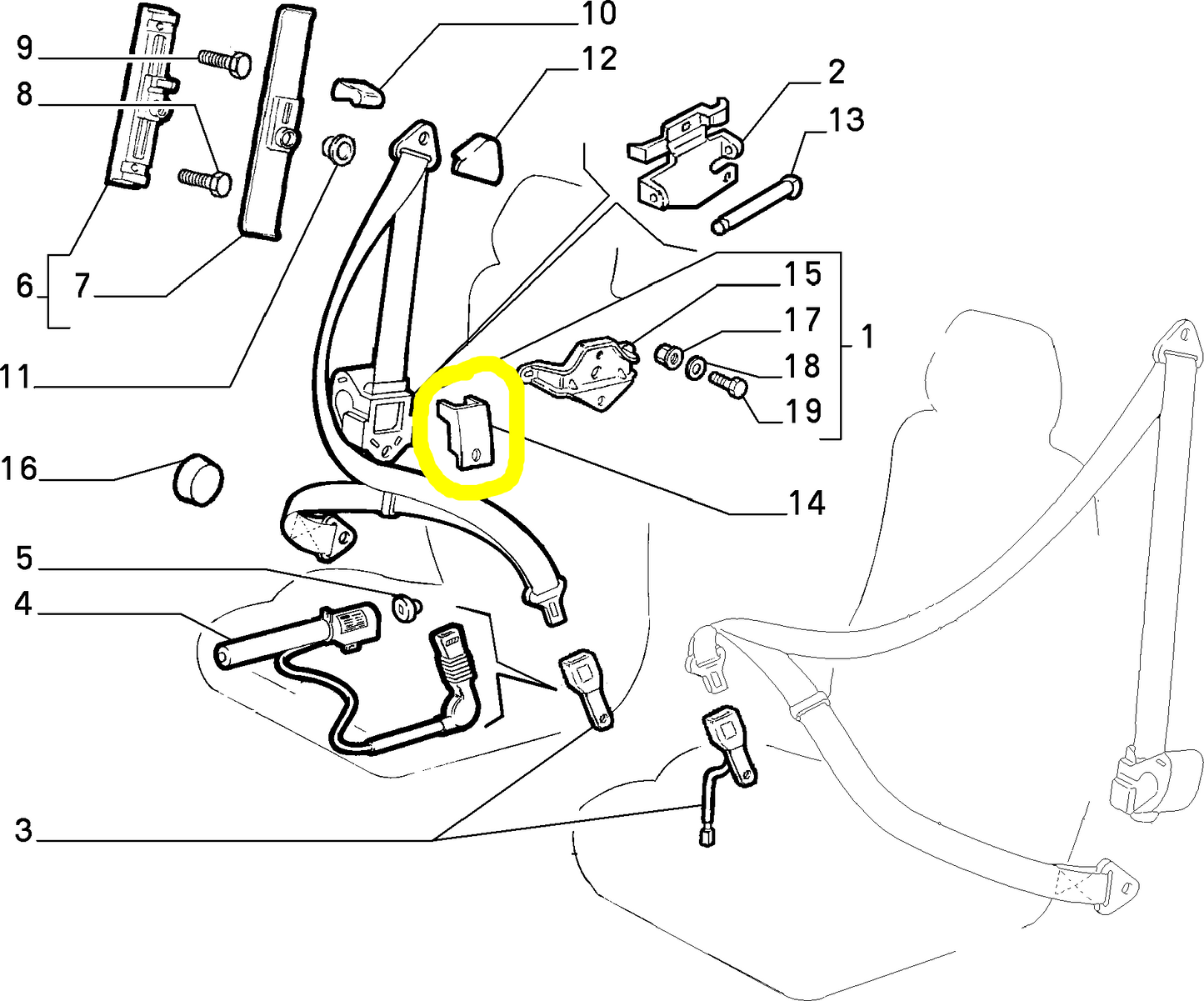 Lancia Delta and Dedra Front Right Seat Belt Bracket New Original 46416918 60811191