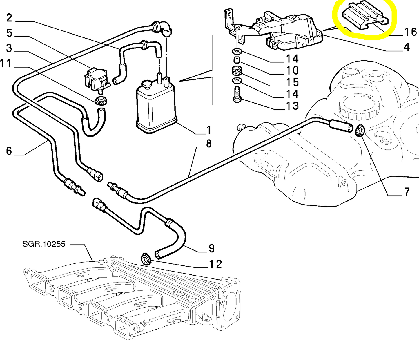 Lancia Delta Fiat Brava and Bravo Fuel Vapor Trap Bracket Pad New Original 46456548