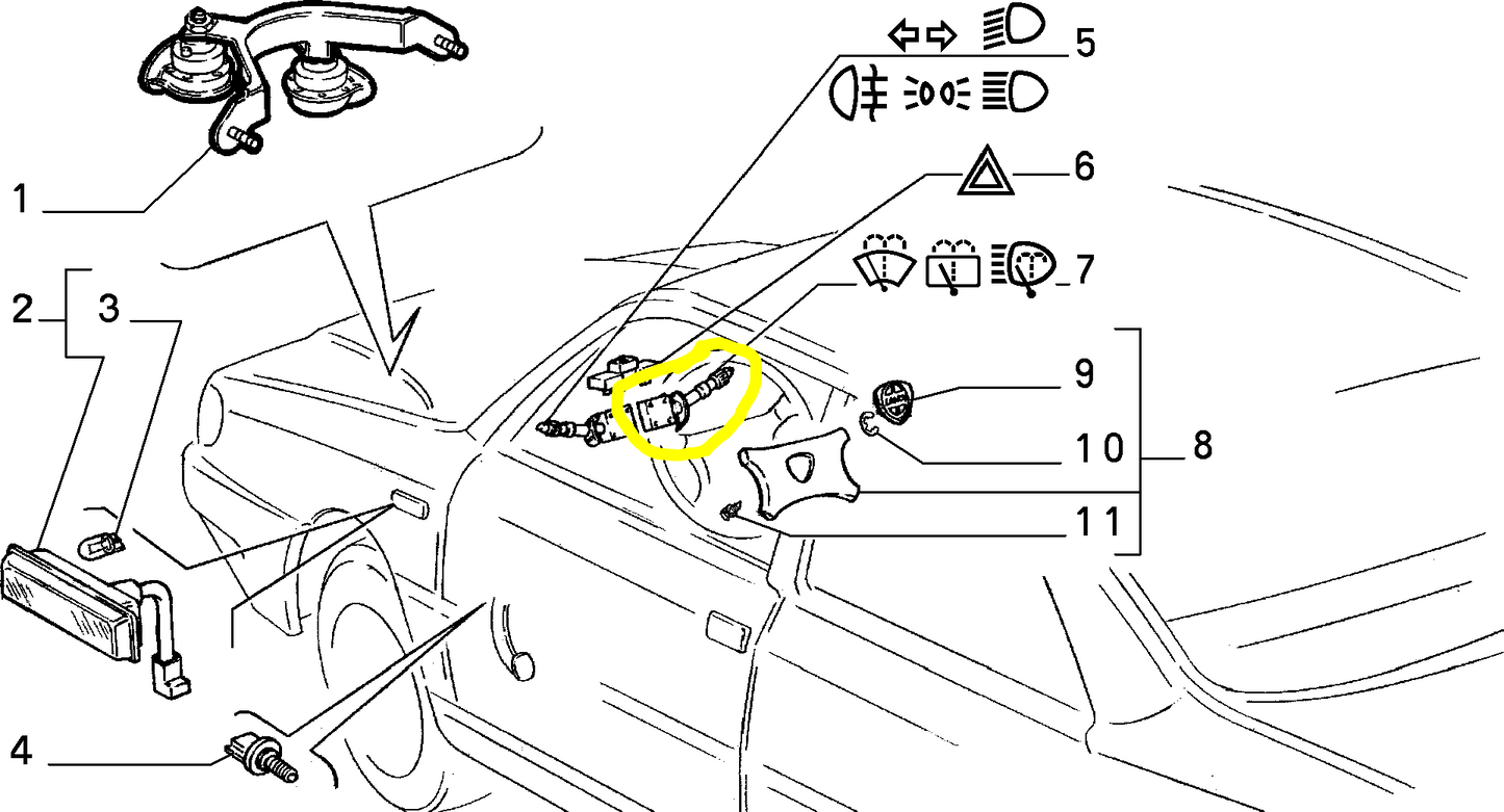 Lancia Dedra SW Right Light Switch with Rear Window Wiper and Headlight Washer 176579180 176999280 177132480