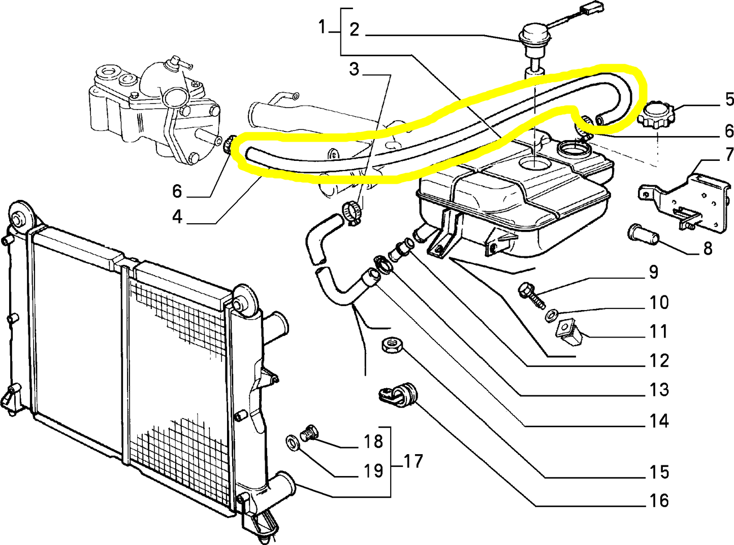 Lancia Dedra Fiat Tempra Tipo Water Pump Hose Coolant Reservoir New Original 7634527 7680287