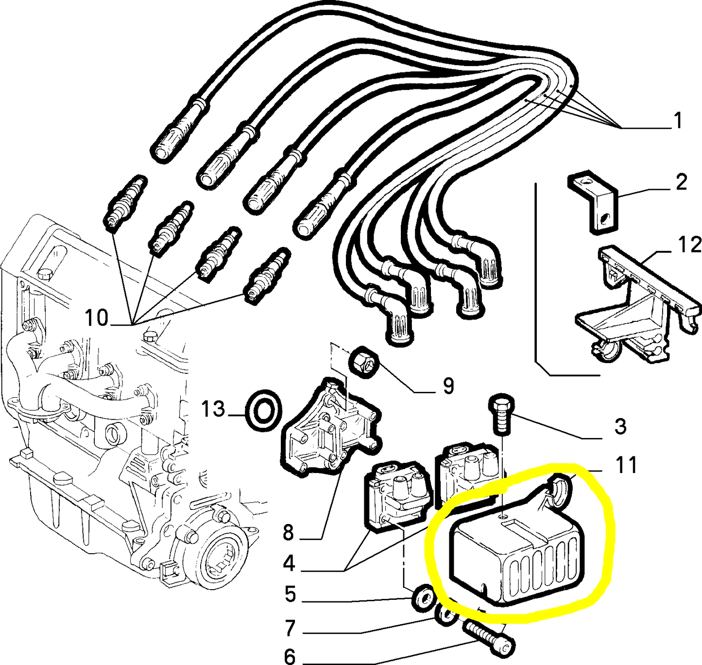 Lancia Y Fiat Cinquecento Punto Riparo Bobina Accensione Motore Nuovo Originale 7755877