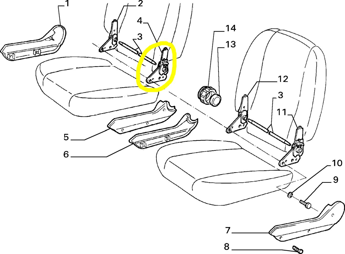 Lancia Delta Integrale e Evoluzione Snodo Interno Schienale Sedile Anteriore Destro Nuovo Originale 5943913