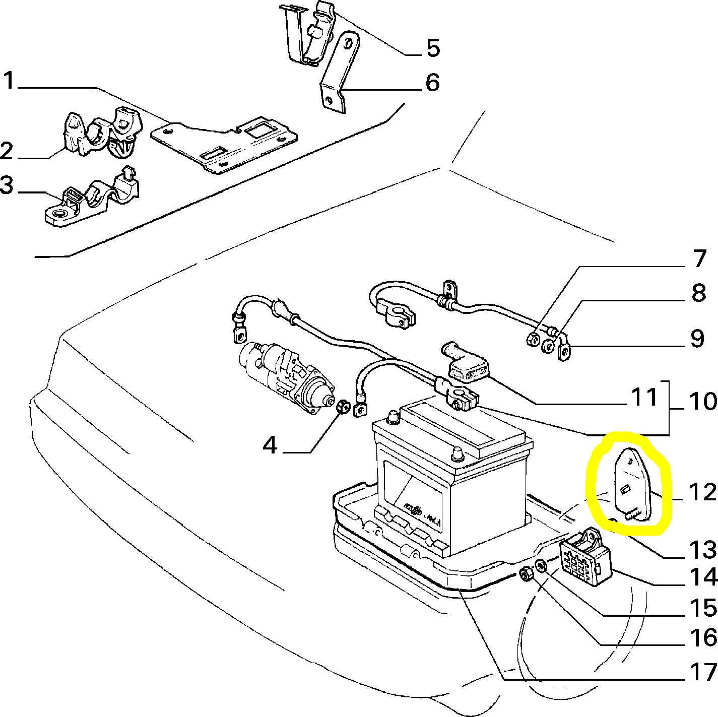 Lancia Delta Integrale and R86 Battery Receptacle Bracket New Original 82426097