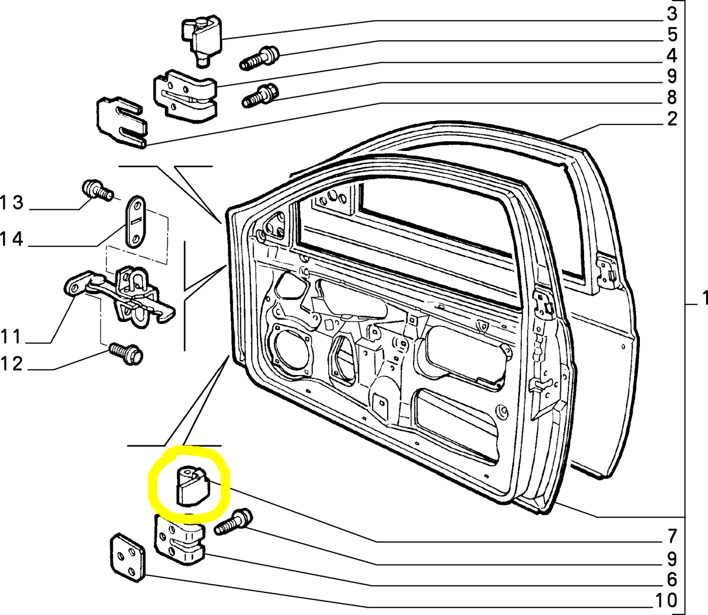 Lancia Y Fiat Punto Cerniera Inferiore Portiera Sinistra Nuova Originale 7792768