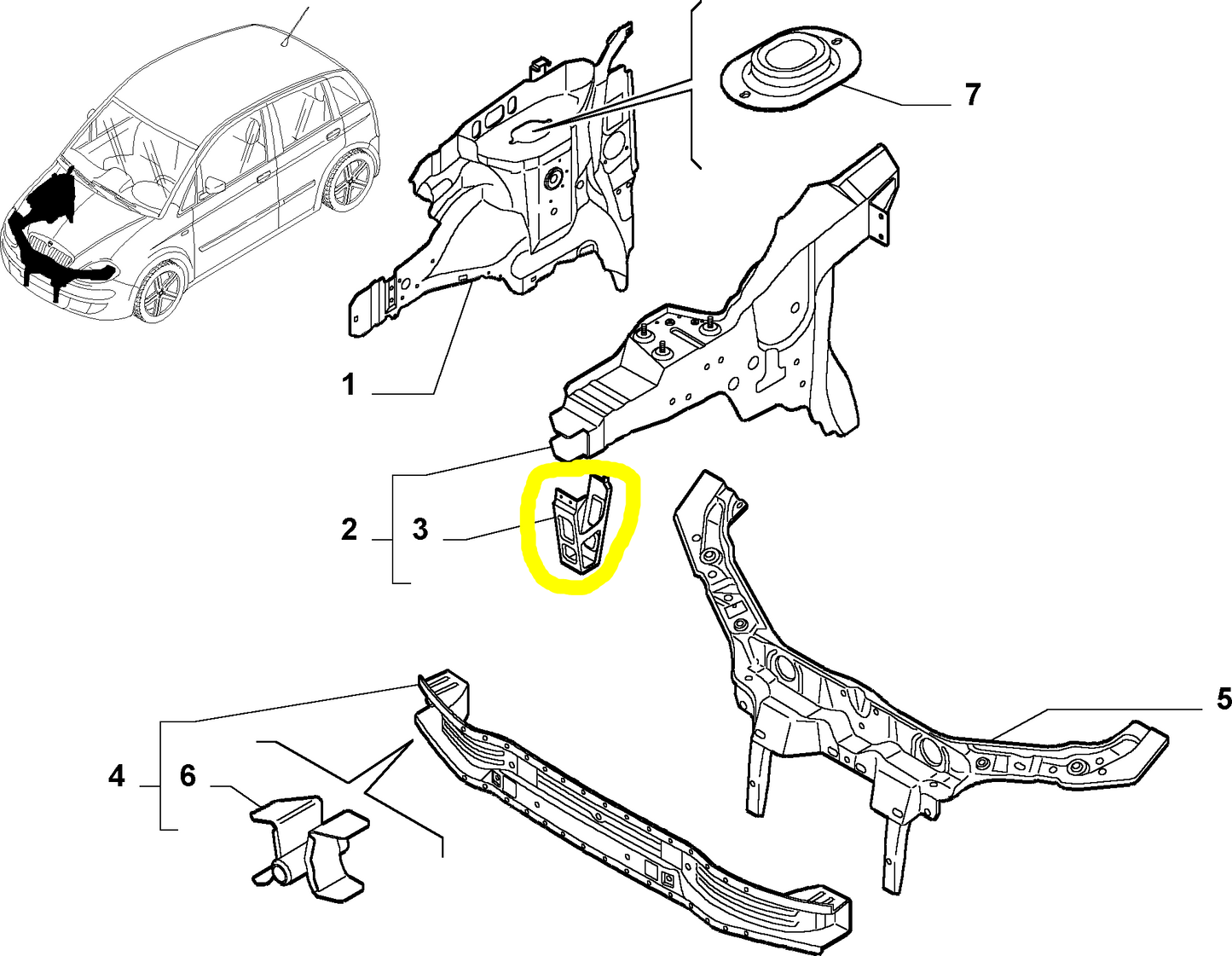 Lancia Musa e Ypsilon Fiat Idea e Punto Staffa Puntone Destro Nuova Originale 46754638 46518475