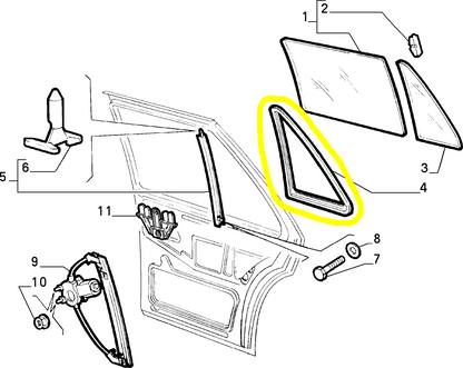 Lancia Thema Fiat croma Fixed Glass Seal Rear Right Door New Original 7794889 82420802