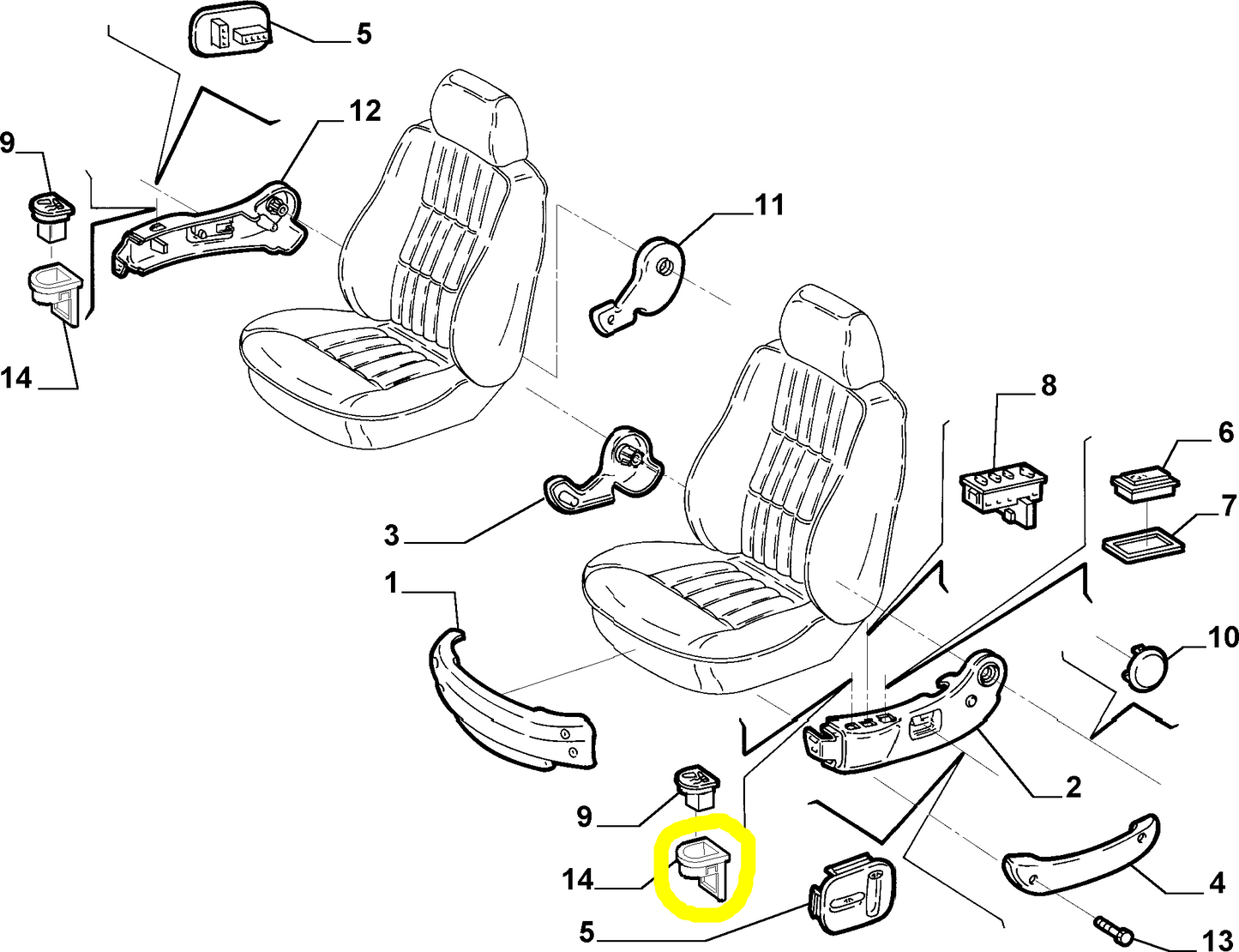 Lancia Lybra Front Seat Heating Switch Frame New Original 121378808