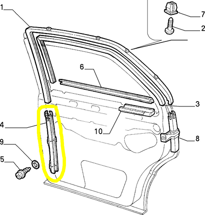 Lancia K Rear Right Window Front Glass Run New Original 7799882