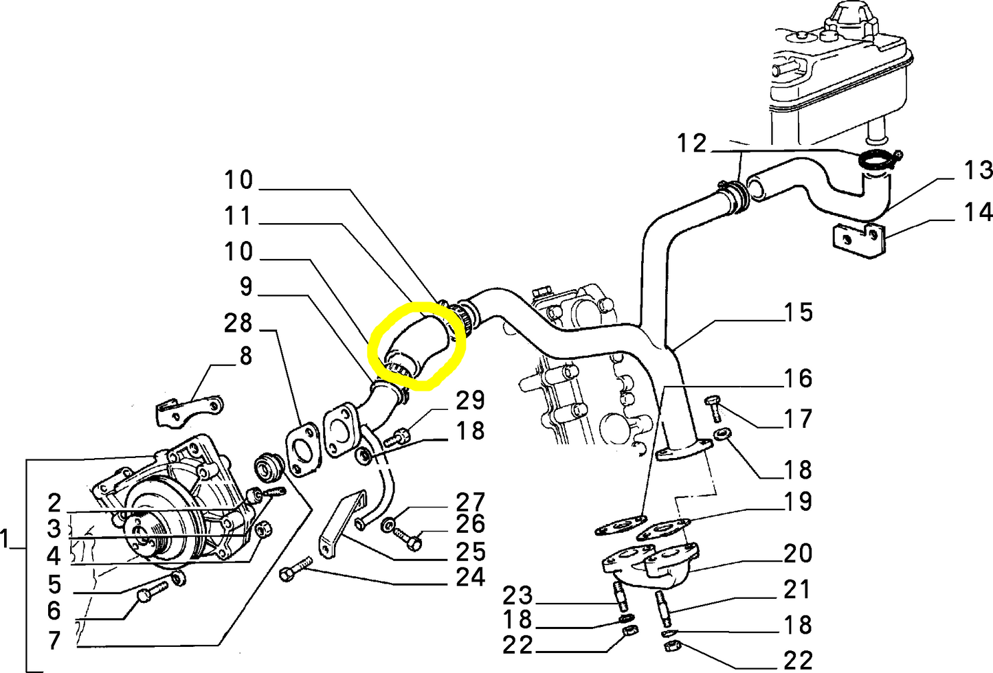 Lancia Thema TD Fiat Croma Tubo Pompa Acqua Nuovo originale 98429543 7302127