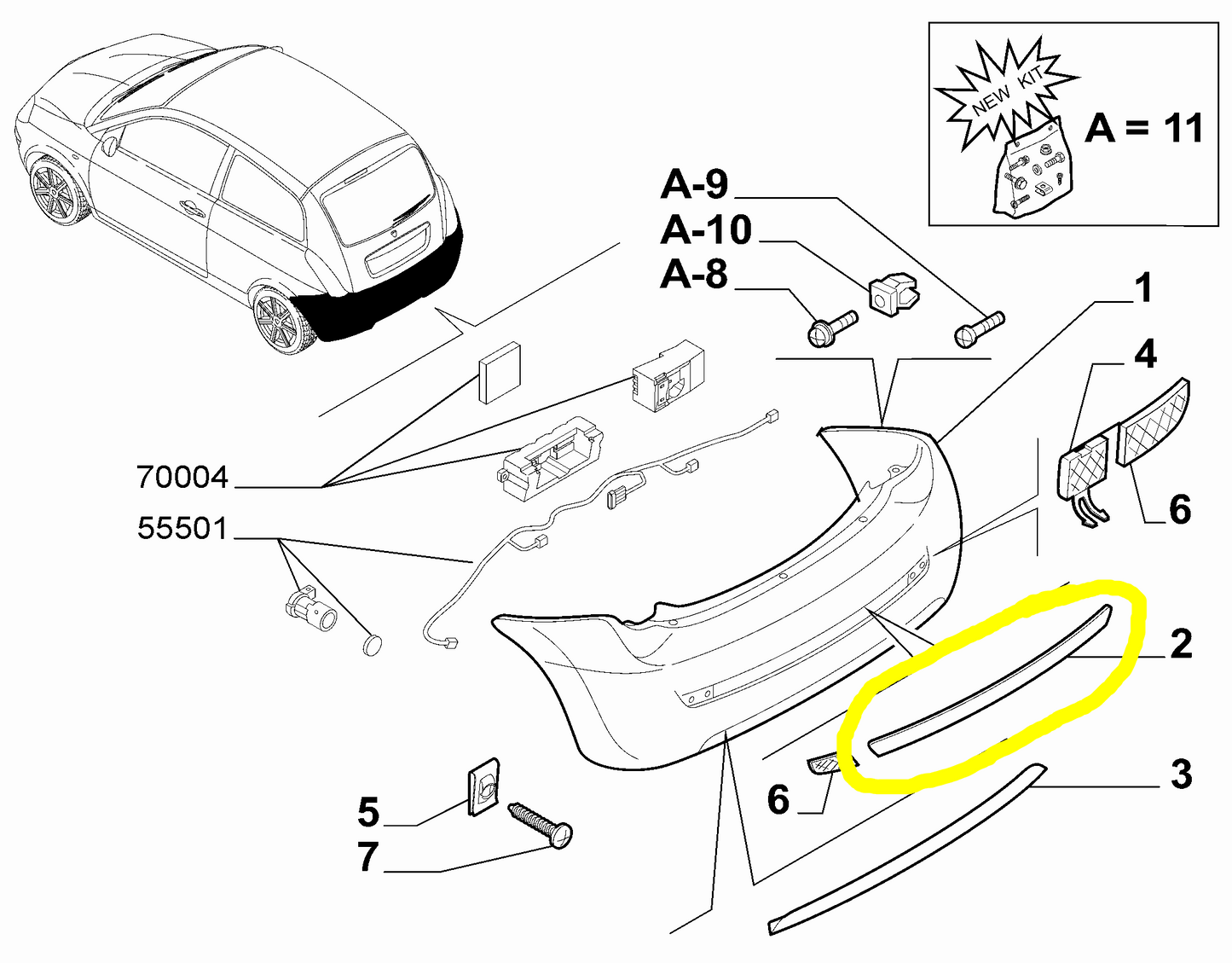 Lancia Ypsilon Modanatura Cromata Paraurti Posteriore Nuova Originale 735435978