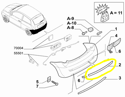 Lancia Ypsilon Modanatura Cromata Paraurti Posteriore Nuova Originale 735435978