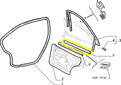 Fiat Brava Rear Right External Window Scraper Seal Gasket New Original 46538590 46524576