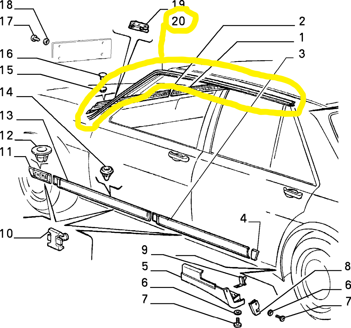 Lancia Thema Front and Rear Right Door Seal Gasket 82449236 82440939 82418969