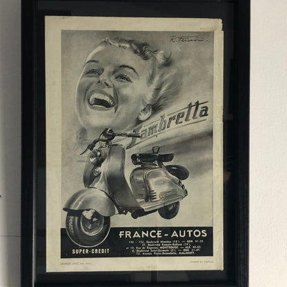 Lambretta, Pubblicità Anno 1954 Disegnata da Rino Ferrari per Lambretta con Didascalia in Francese - Raggi's Collectibles' Automotive Art
