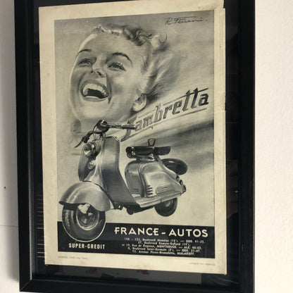 Lambretta, Pubblicità Anno 1954 Disegnata da Rino Ferrari per Lambretta con Didascalia in Francese - Raggi's Collectibles' Automotive Art