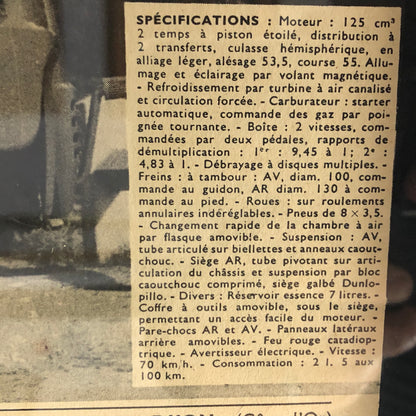 Terrot, Pubblicità Anno 1954 Scooter Terrot con Specifiche Tecniche in Francese - Raggi's Collectibles' Automotive Art