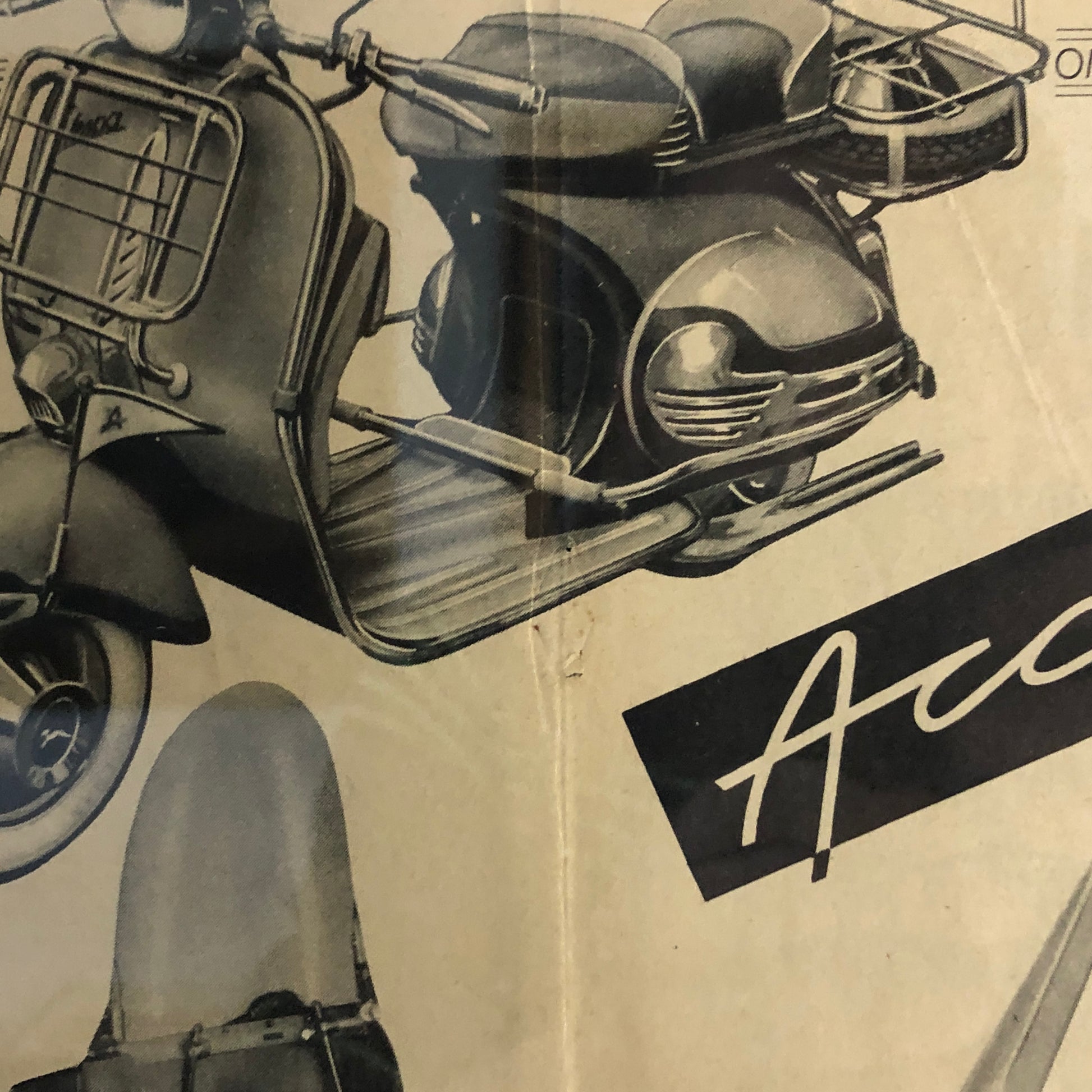 Piaggio, Pubblicità Anno 1954 per Accessori Vespa con Didascalia in Francese - Raggi's Collectibles' Automotive Art