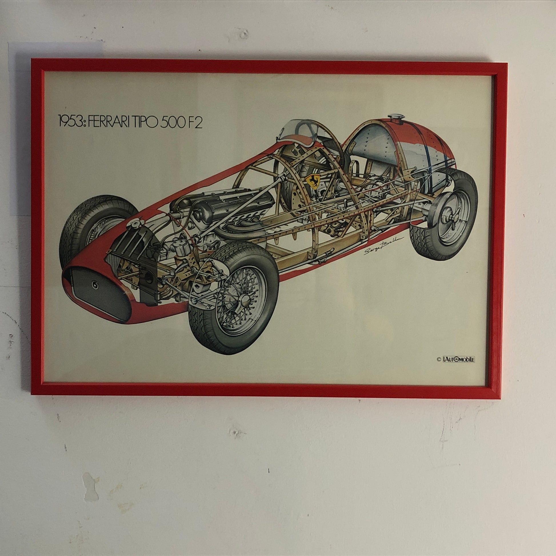 Ferrari, Stampa del Disegno Realizzato da Serge Bellu della Ferrari Tipo 500 F2 - Raggi's Collectibles' Automotive Art