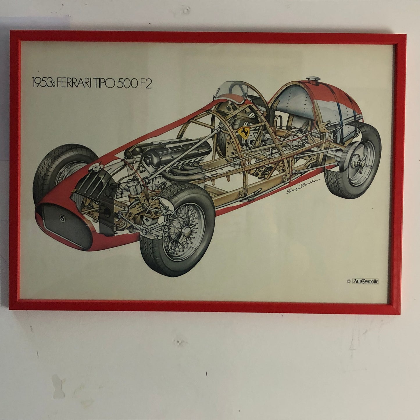 Ferrari, Print of the Drawing Made by Serge Bellu of the Ferrari Tipo 500 F2