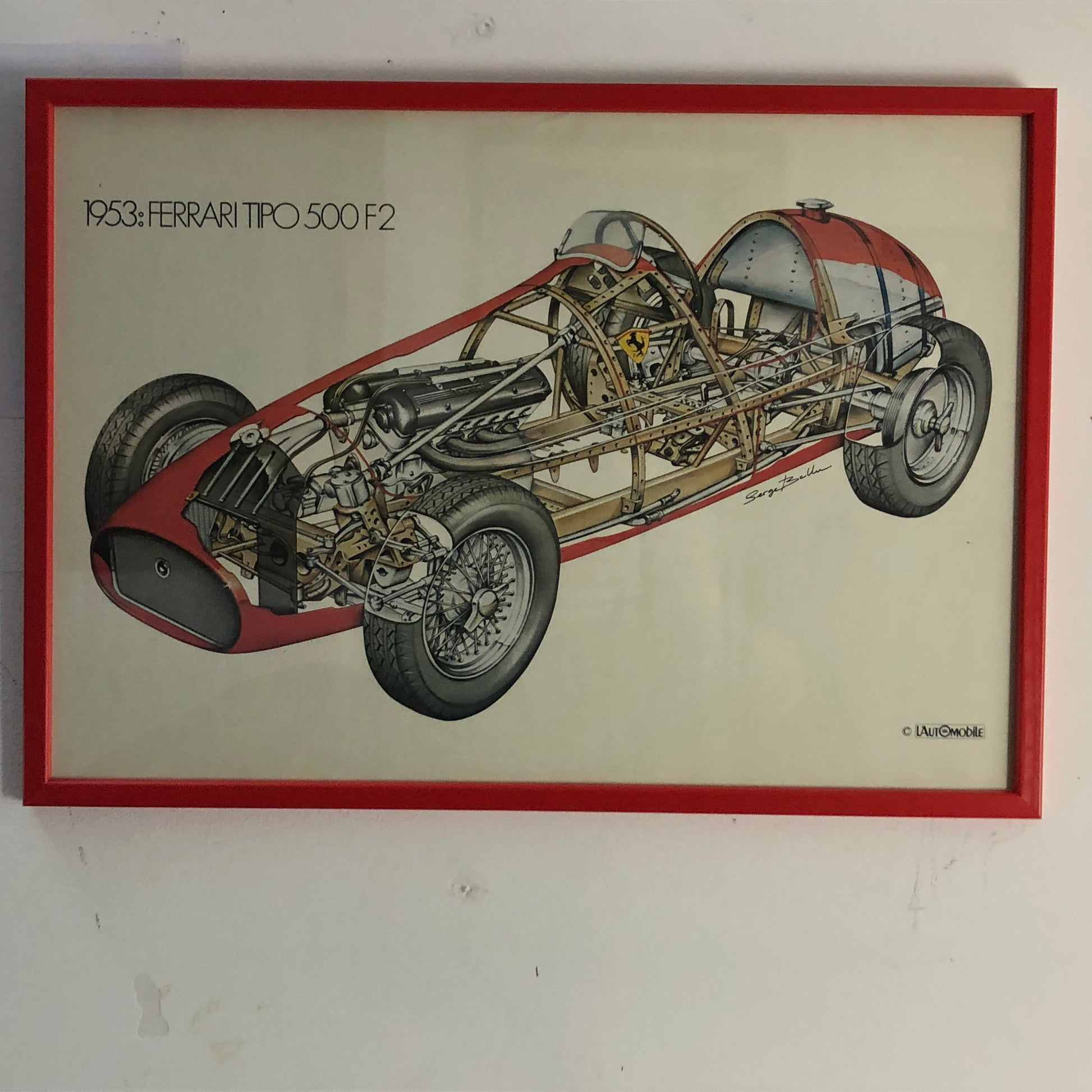 Ferrari, Stampa del Disegno Realizzato da Serge Bellu della Ferrari Tipo 500 F2 - Raggi's Collectibles' Automotive Art