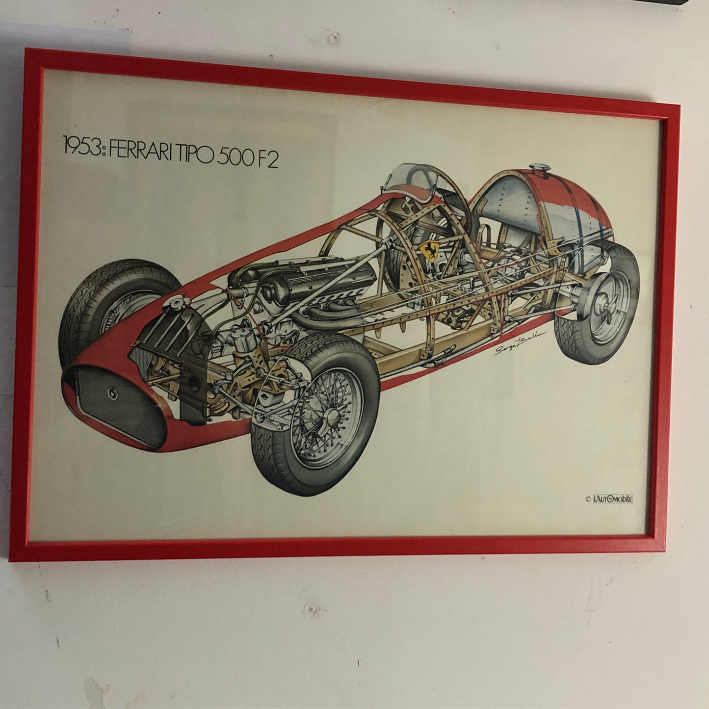 Ferrari, Stampa del Disegno Realizzato da Serge Bellu della Ferrari Tipo 500 F2 - Raggi's Collectibles' Automotive Art