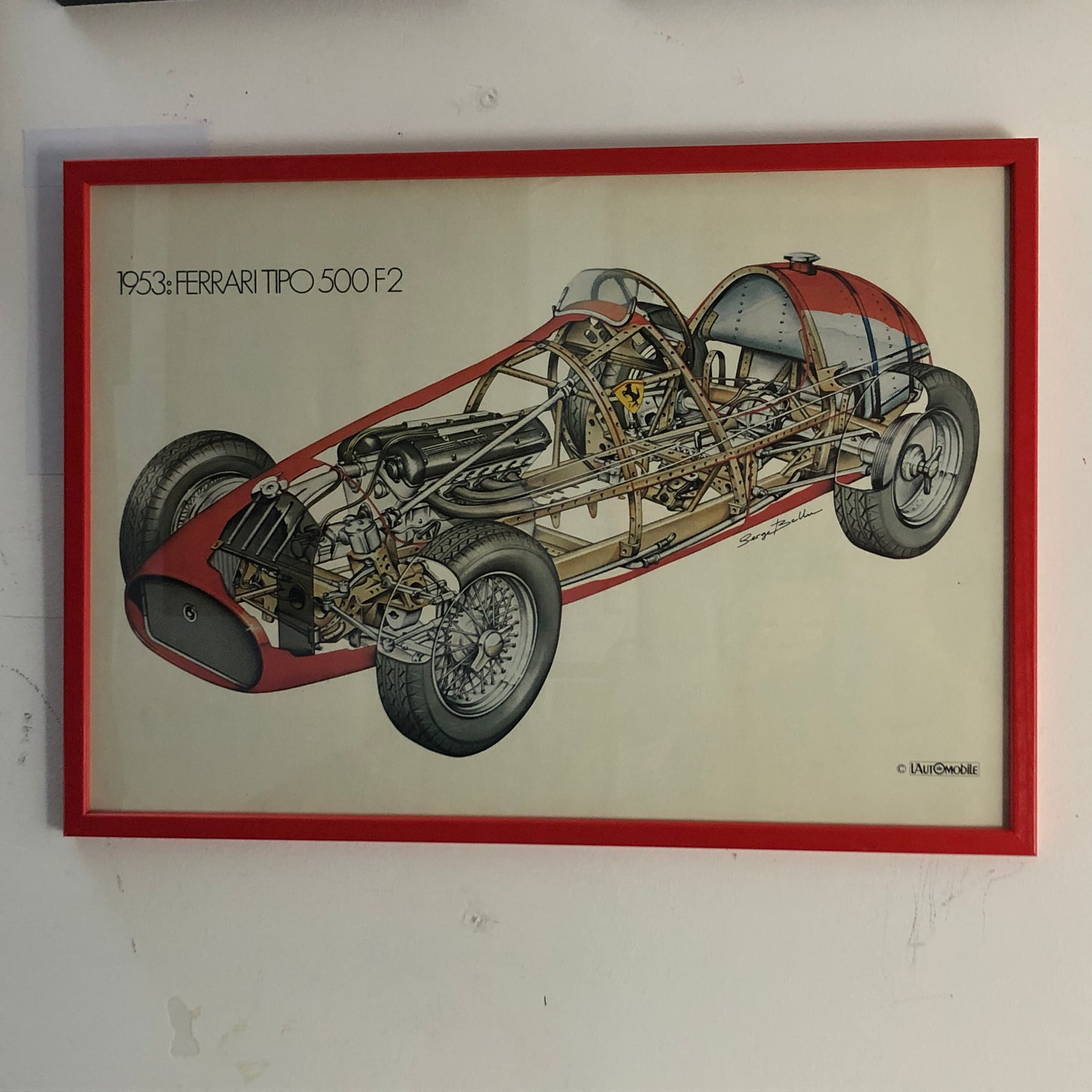 Ferrari, Print of the Drawing Made by Serge Bellu of the Ferrari Tipo 500 F2