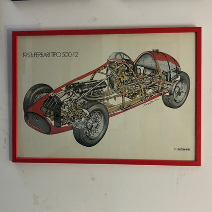 Ferrari, Stampa del Disegno Realizzato da Serge Bellu della Ferrari Tipo 500 F2 - Raggi's Collectibles' Automotive Art