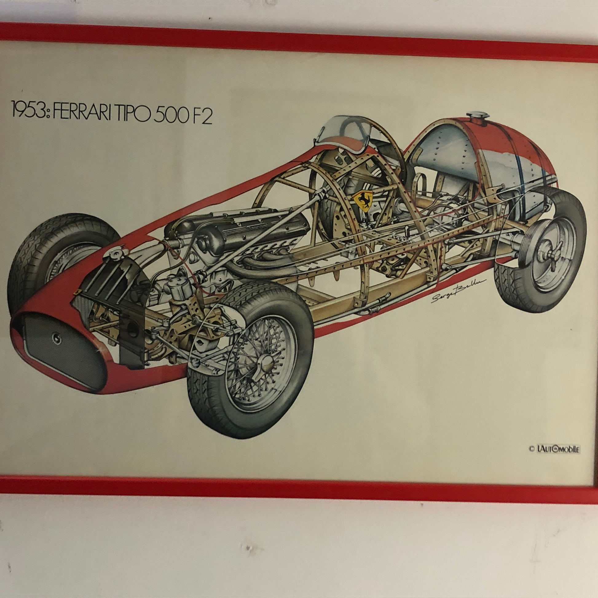 Ferrari, Stampa del Disegno Realizzato da Serge Bellu della Ferrari Tipo 500 F2 - Raggi's Collectibles' Automotive Art