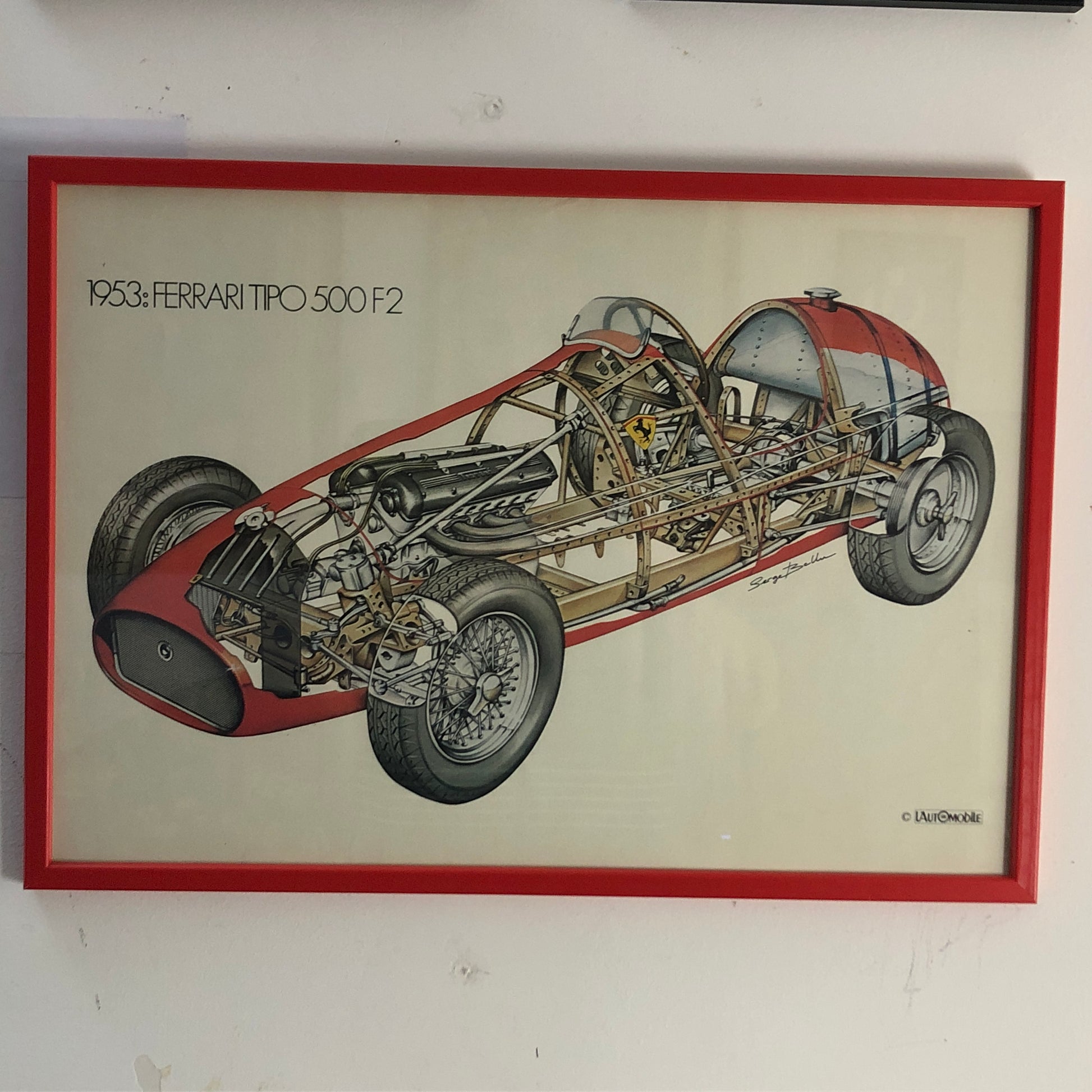 Ferrari, Stampa del Disegno Realizzato da Serge Bellu della Ferrari Tipo 500 F2 - Raggi's Collectibles' Automotive Art